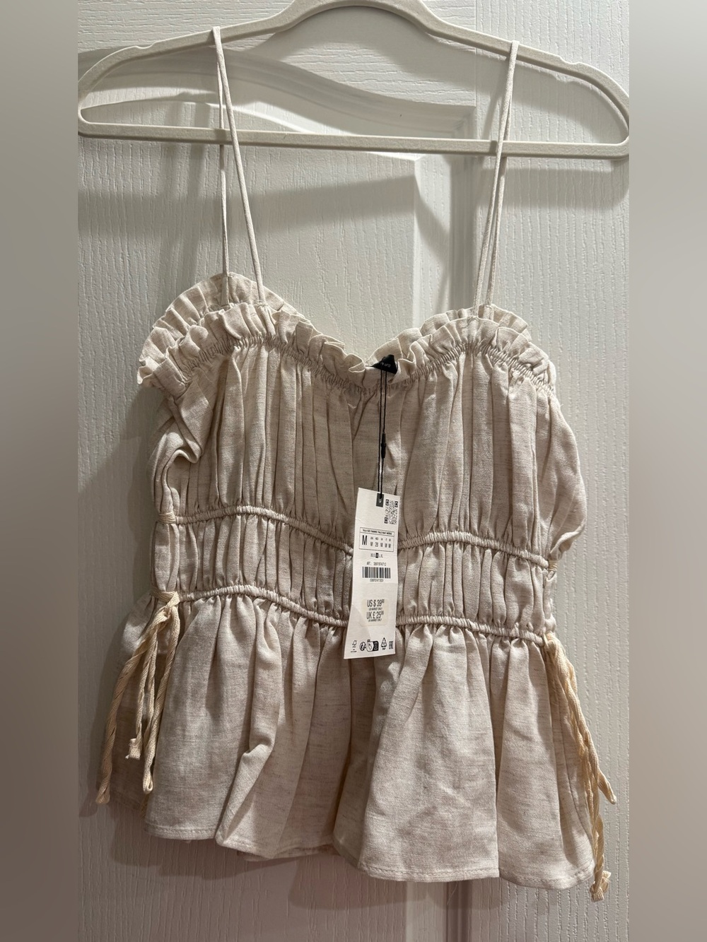 Zara Cream Ruffled Spaghetti-Strap Cami - Picture 2 of 3